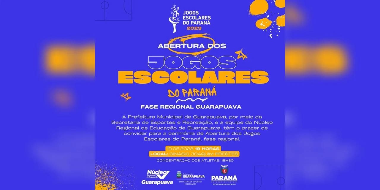 Abertura da Fase Regional dos Jogos Escolares do Paraná é nesta sexta (19), em Guarapuava