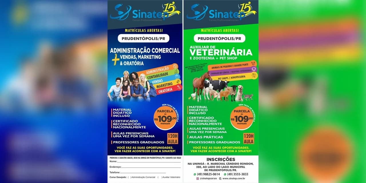VÍDEO: SINATEP ainda esta com vagas disponíveis para cursos em Prudentópolis, confira