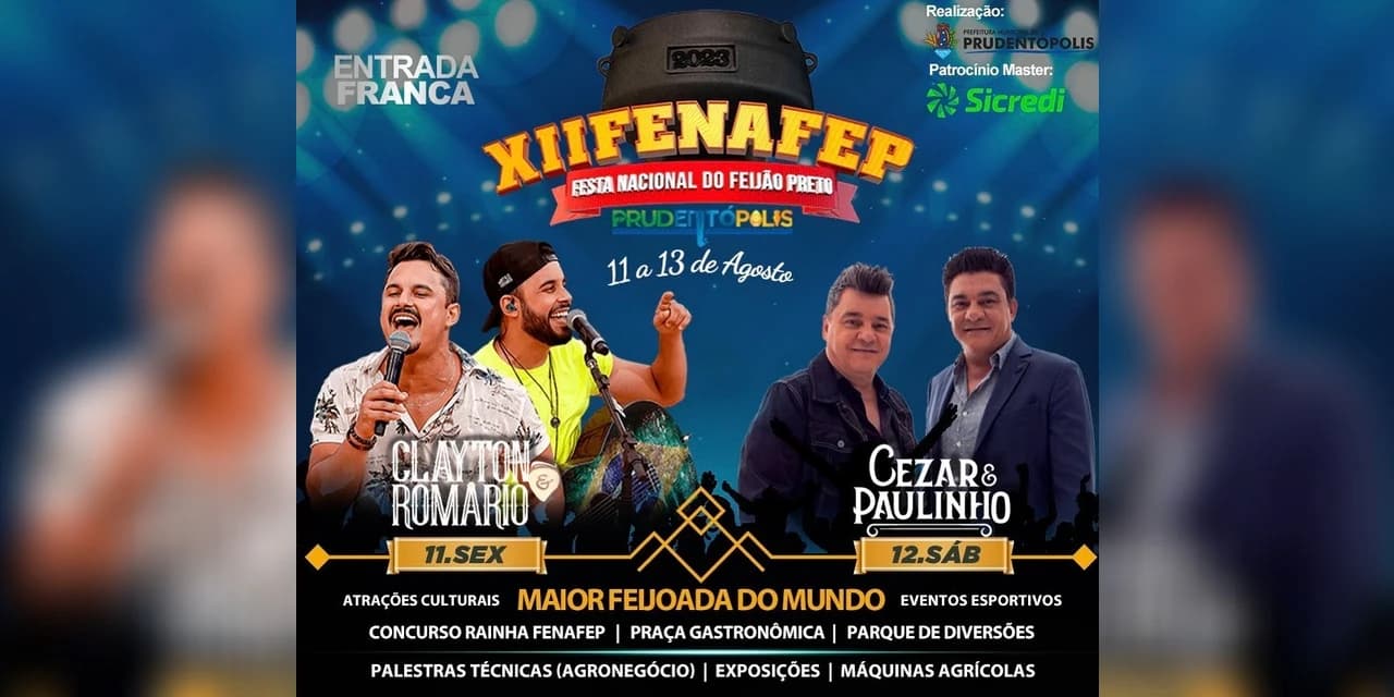 Prefeitura de Prudentópolis divulga shows da 12ª Festa Nacional do Feijão Preto