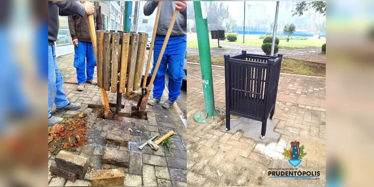 Prefeitura instala 120 novas lixeiras na área central de Prudentópolis