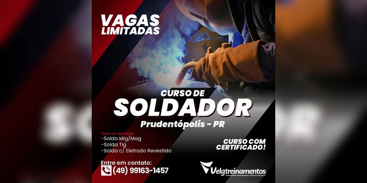 Curso de soldador industrial será realizado em Prudentópolis. Vagas limitadas. VÍDEO!