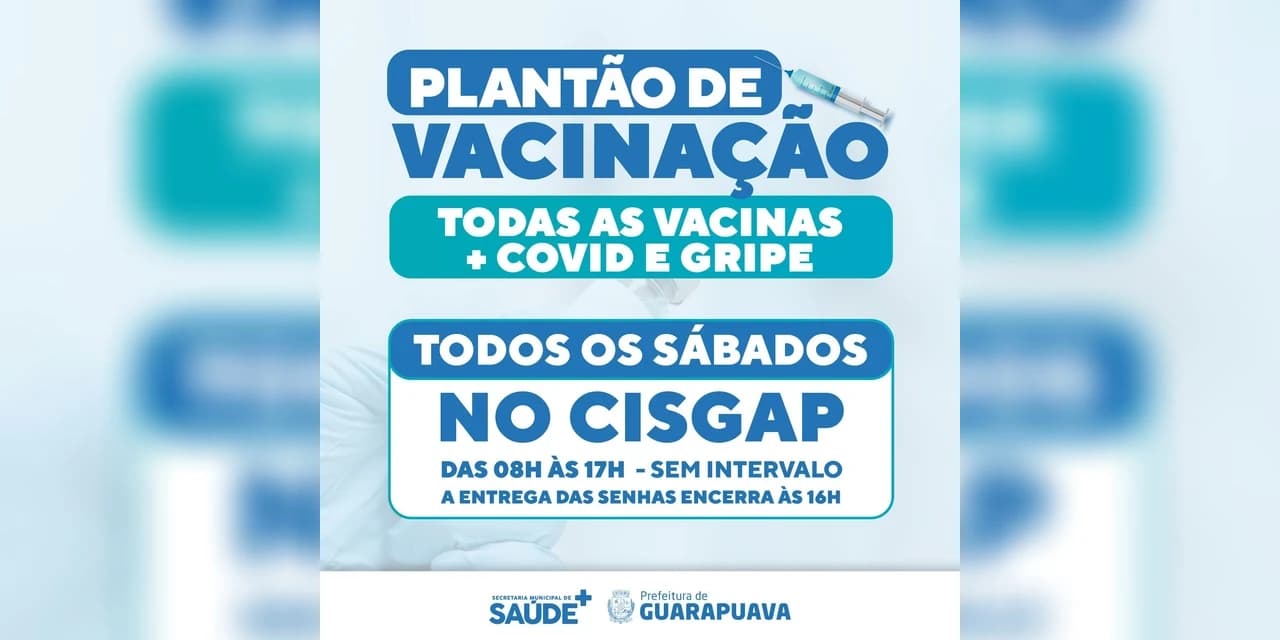 Secretaria de saúde de Guarapuava promove plantão de vacinação nesse sábado