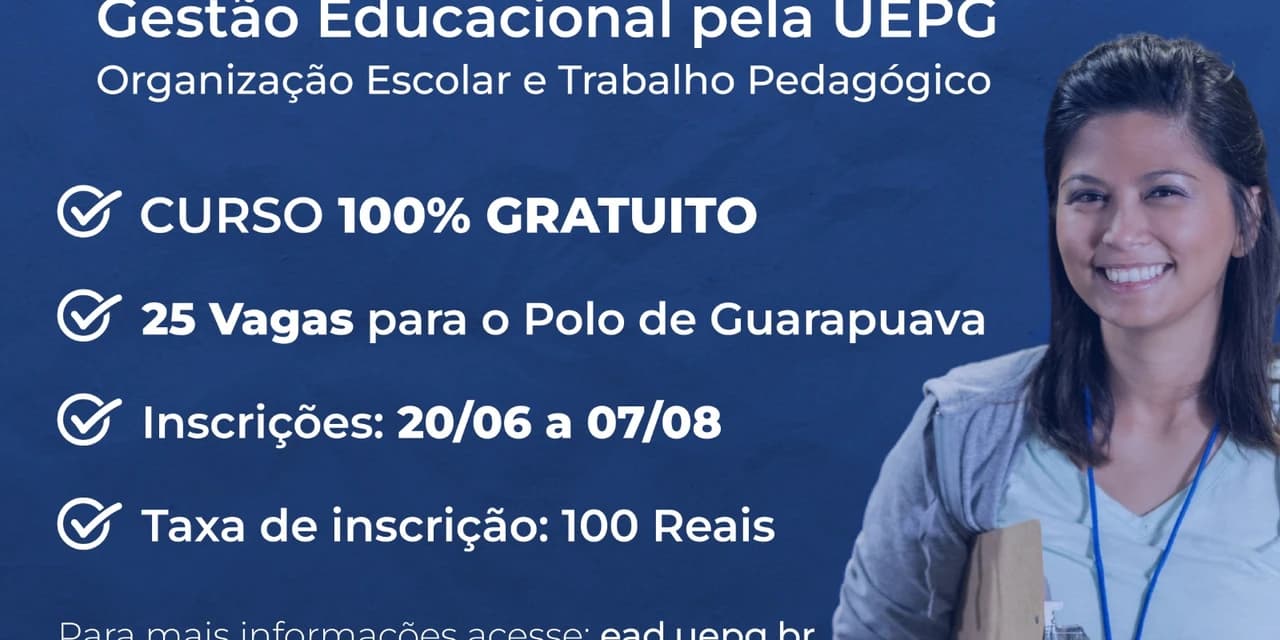 UAB de Guarapuava está com inscrições abertas para o curso de especialização em gestão escolar.