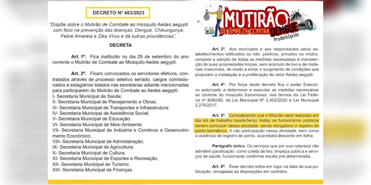 Mutirão de combate ao mosquito da dengue será realizado em Prudentópolis dia 29