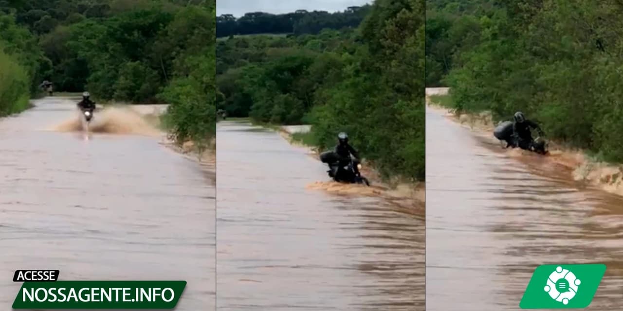 Em Prudentópolis bombeiros salvam homem que tentou passar de moto em estrada alagada e foi arrastado pela correnteza. VÍDEO!
