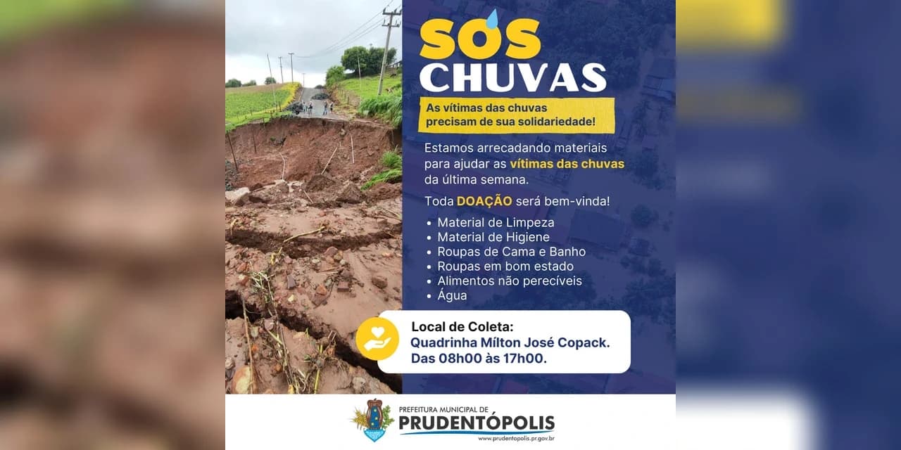 Prefeitura e Defesa Civil pedem ajuda para as famílias atingidas pelas chuvas em Prudentópolis