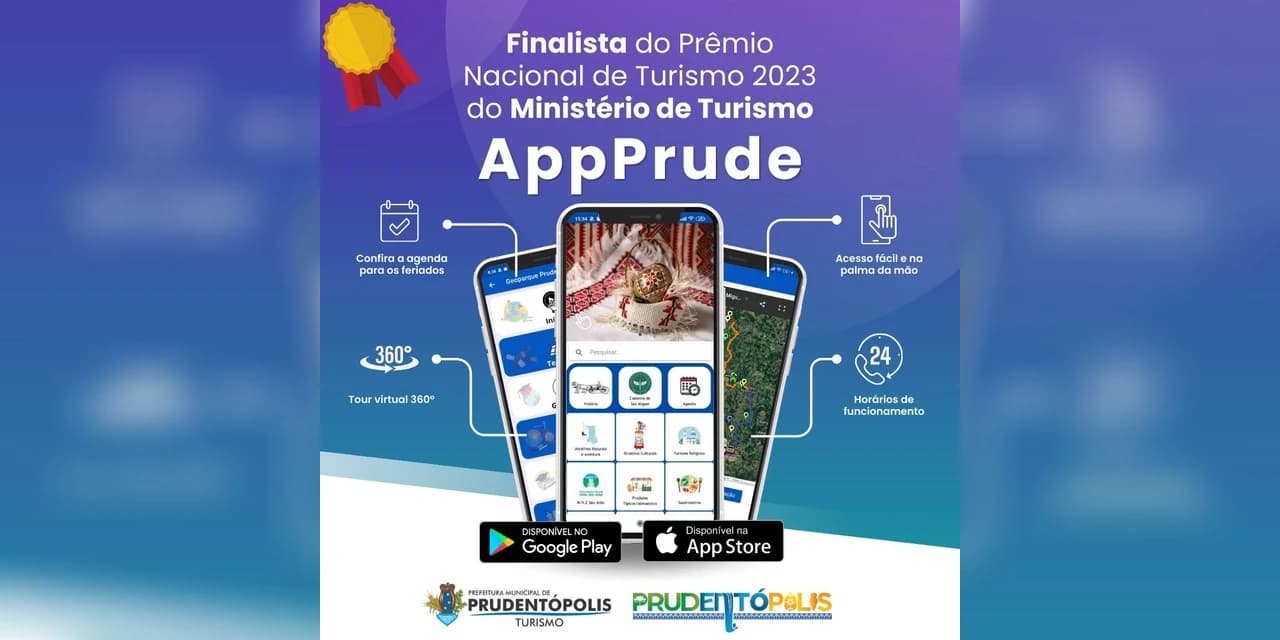O aplicativo “AppPrude” é finalista do Prêmio Nacional do Turismo 2023 na categoria “Promoção e Marketing no Turismo.