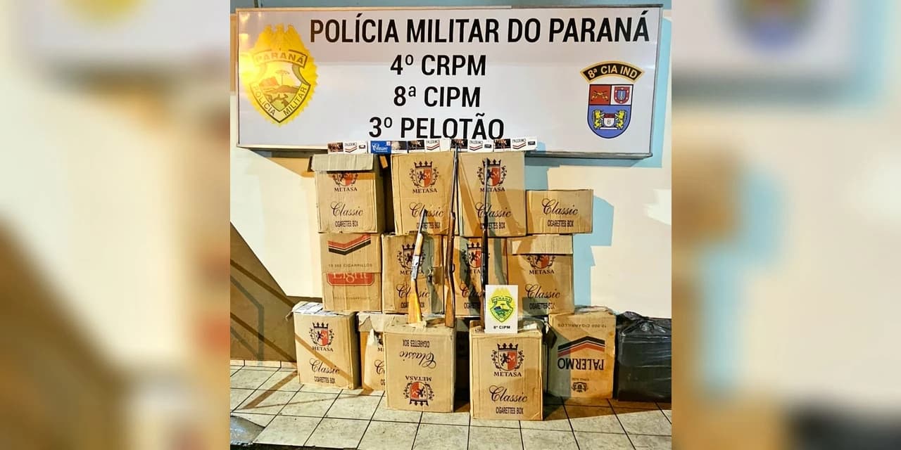 Em Imbituva Patrulha Rural apreende armas e mais de 7 mil maços de cigarro.