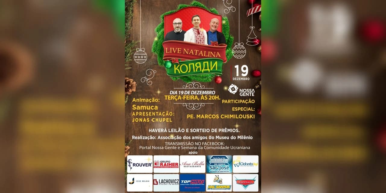 Dia 19 de Dezembro as 20Hs, acontecerá a Live Natalina