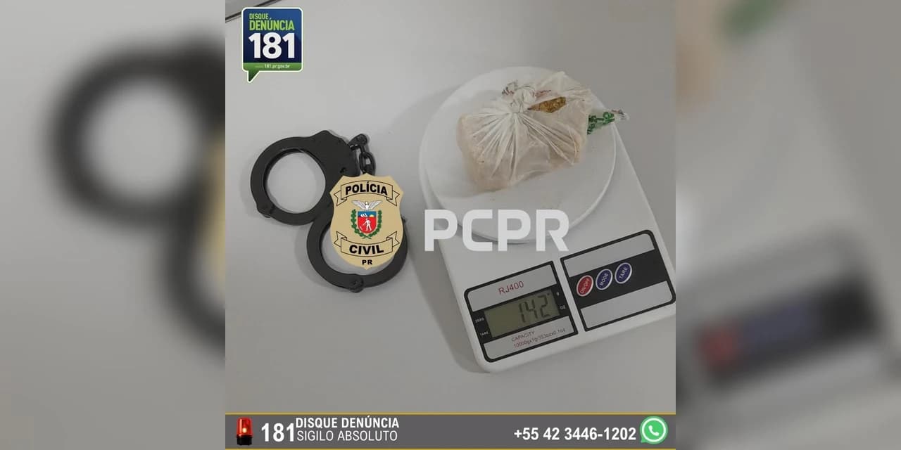 Policia Civil de Prudentópolis prende em flagrante indivíduo por tráfico de drogas.