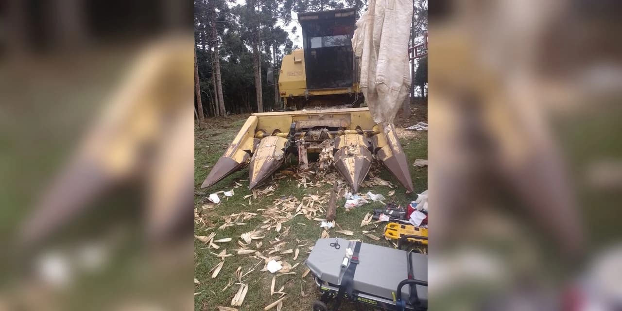 Homem sofre ferimentos graves após acidente com colheitadeira no interior de São Mateus do Sul