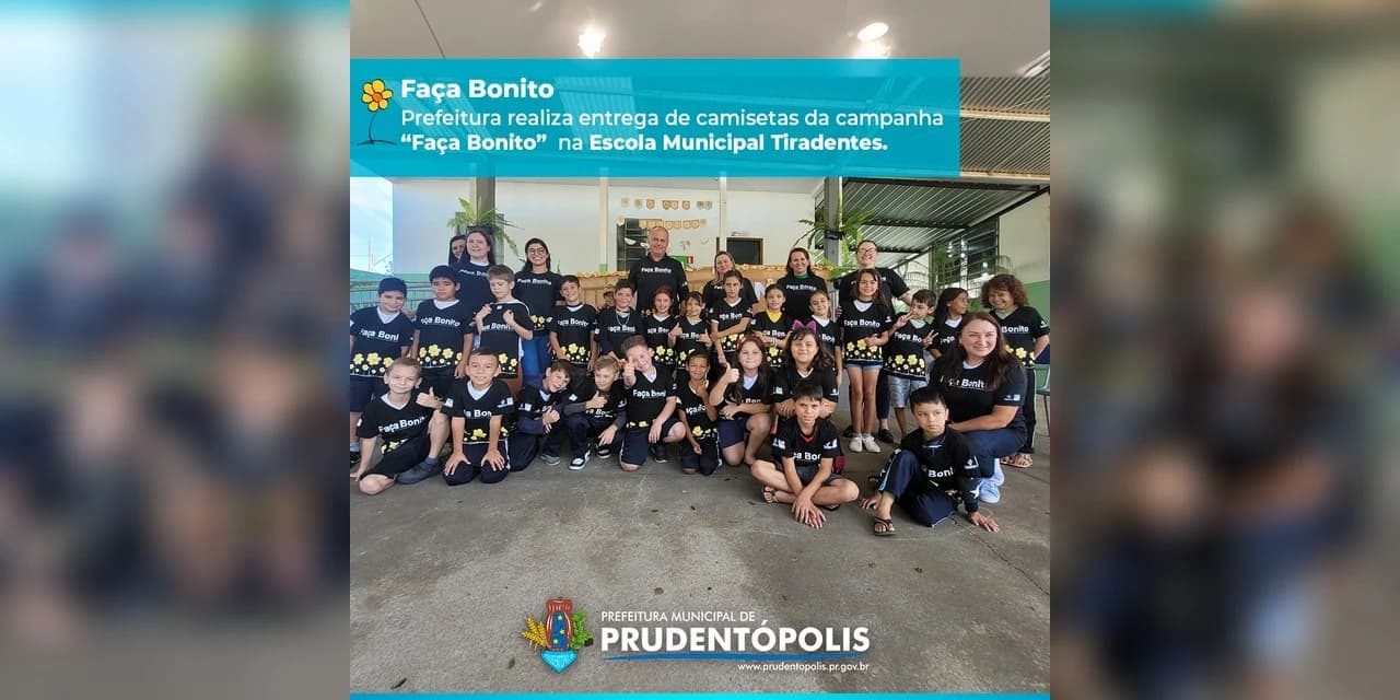 Prefeito Osnei Stadler visita à Escola Municipal Tiradentes e realiza a entrega das camisetas da Campanha Faça Bonito.
