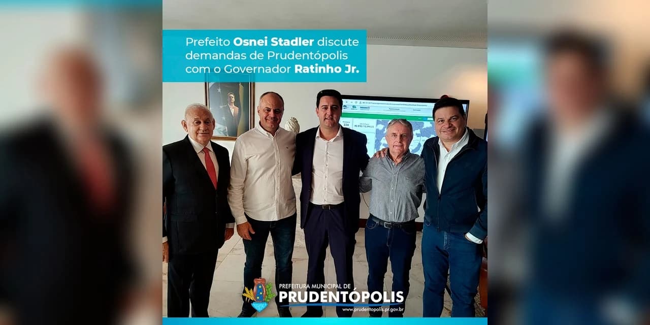 Prefeito Osnei Stadler participou de uma audiência com o Governador Ratinho Junior para discutir sobre melhorias do Município de Prudentópolis.