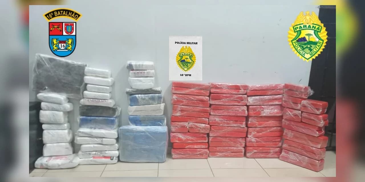 Em Guarapuava equipe PM aborda veículo e apreende mais de 91 kg de maconha