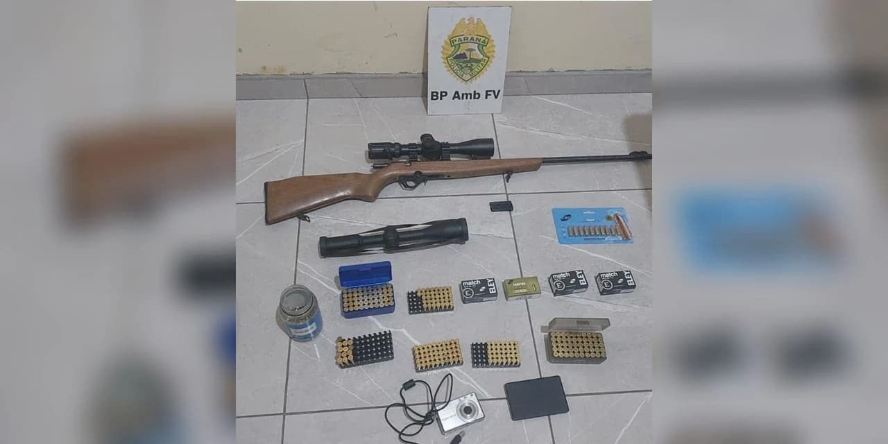 Em Bituruna policiais ambientais aprendem mais de 500 munições 1 espingarda e 7 kg de peixe.