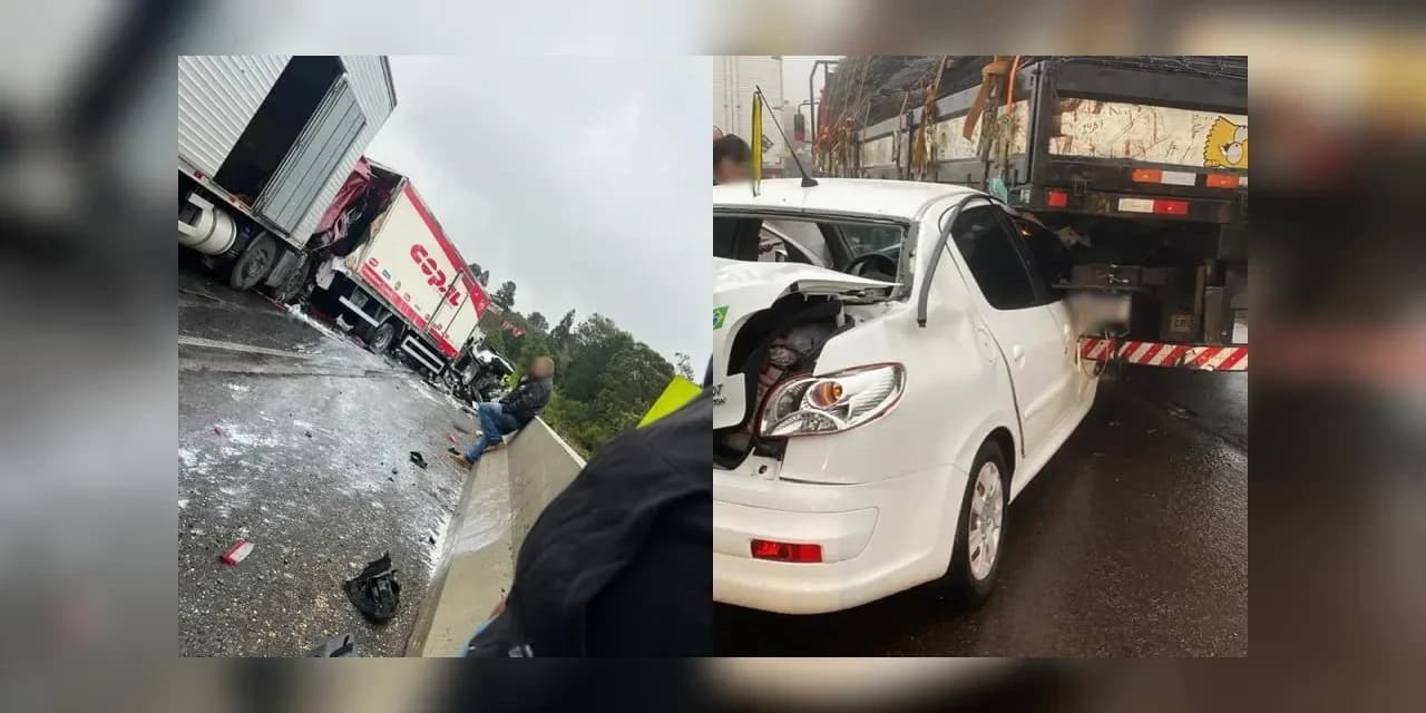 Engavetamento com várias vítimas interdita e provoca congestionamento na BR-277, em Balsa Nova