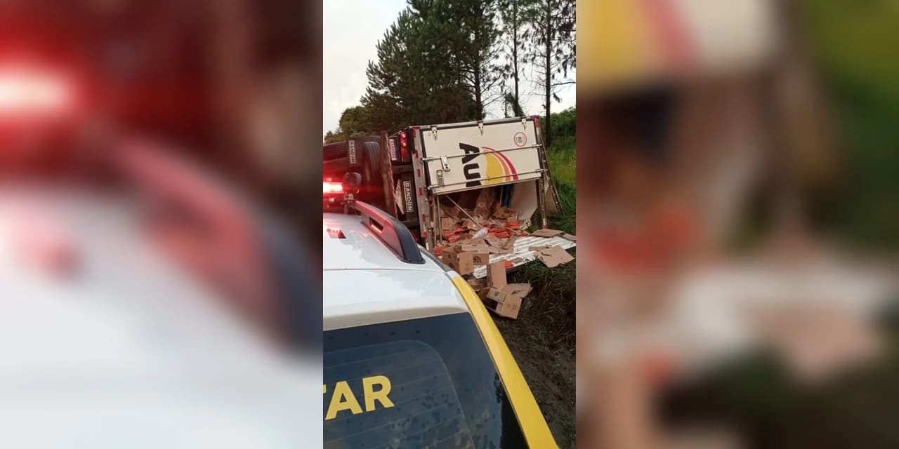 Acidente mobiliza bombeiros em São Mateus do Sul e carga é saqueada por populares durante atendimento ao motorista