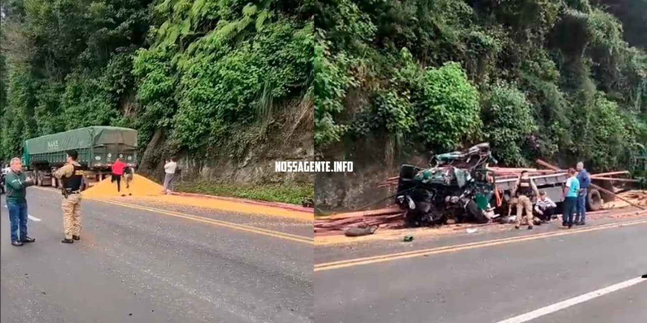 Motorista fica gravemente ferido em batida entre caminhões na Serra da Esperança