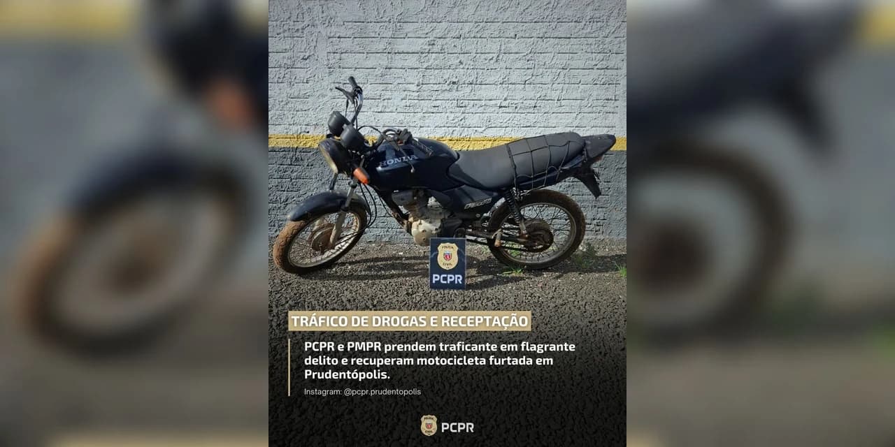 Polícia Civil de Prudentópolis prende traficante em flagrante delito e recupera moto furtada
