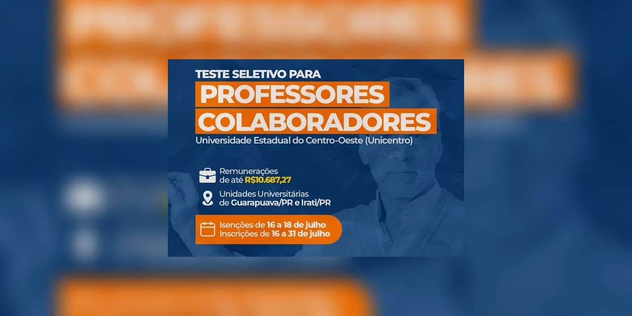 Unicentro abre processo seletivo para professores colaboradores; salários chegam a R$ 10,6 mil