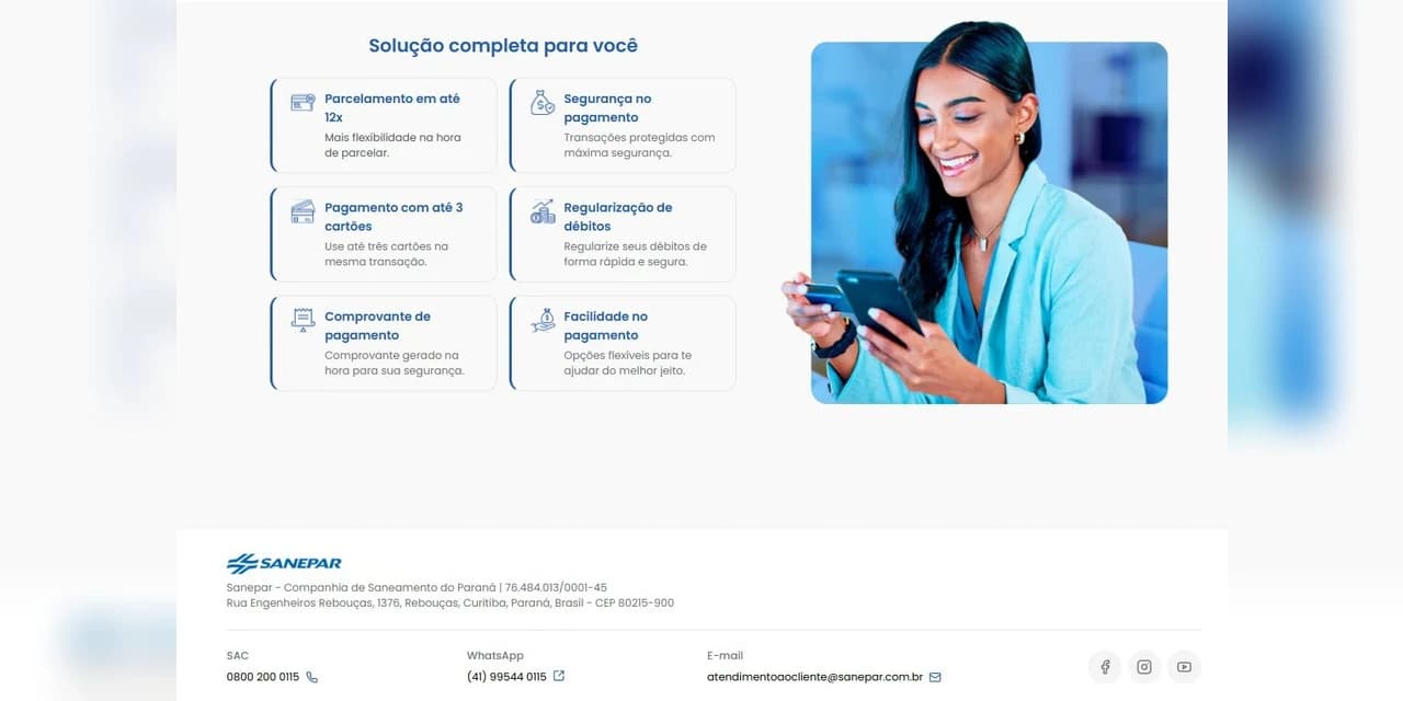 Sanepar disponibiliza pagamento de fatura com cartão de crédito pelo site