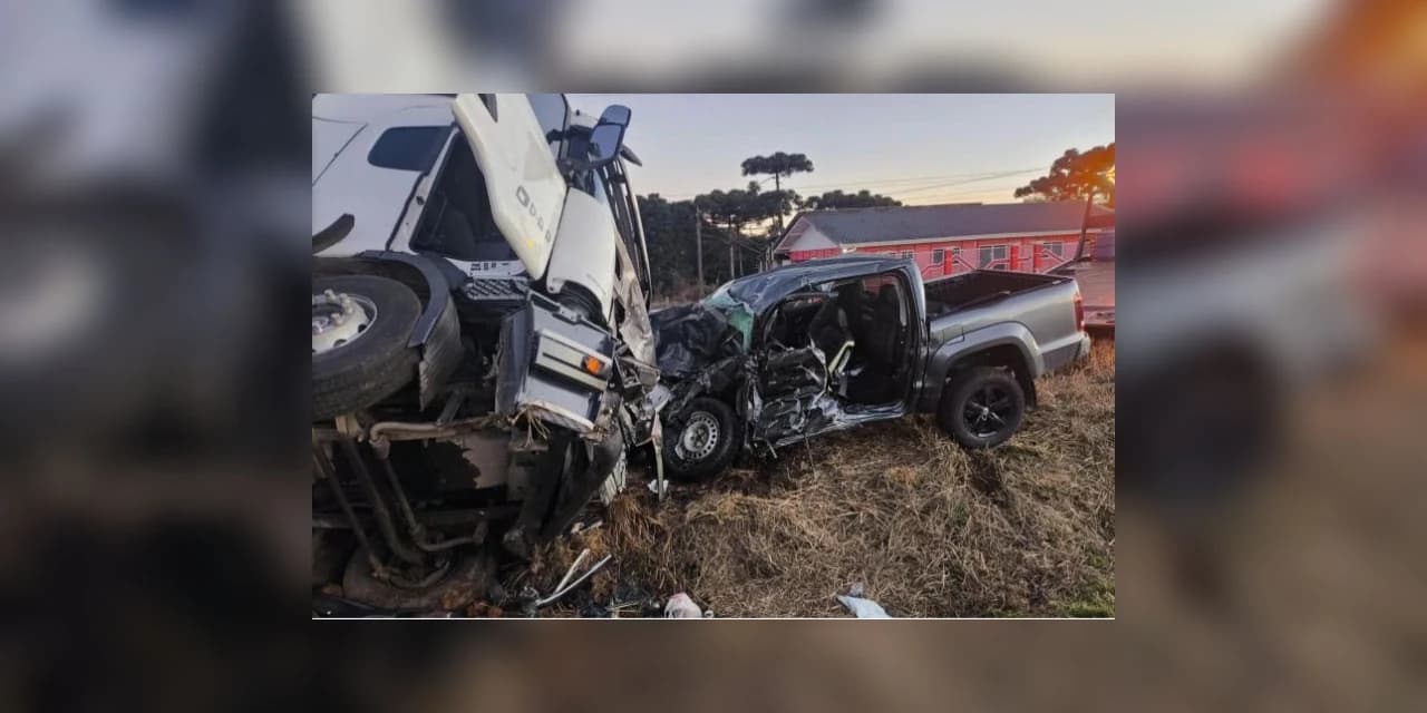 Acidente na Br-277 em Guarapuava entre caminhonete e carreta deixa uma pessoa gravemente ferida