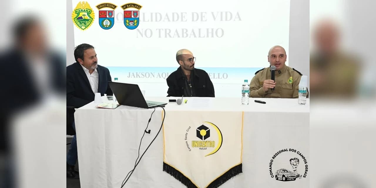Comandante do 16º Bpm, Tenente-Coronel Busnello, participa como palestrante em evento sobre saúde mental e trabalho na Unicentro