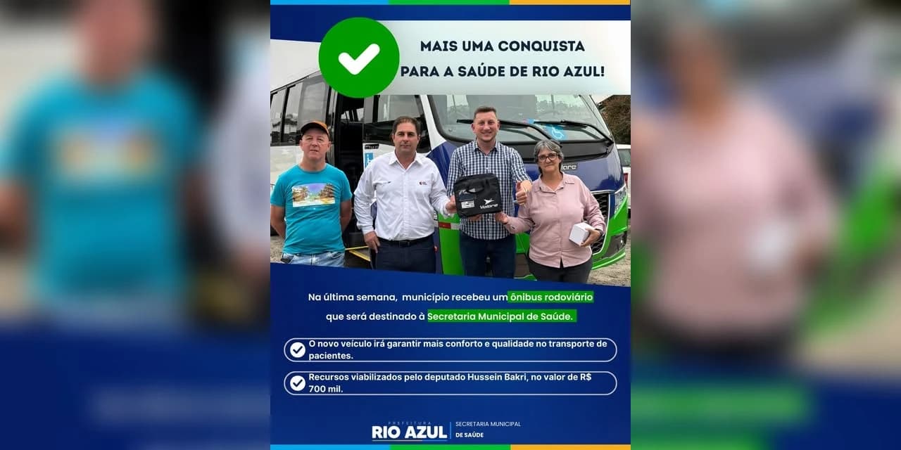 Secretaria de Saúde de Rio Azul recebe um novo ônibus