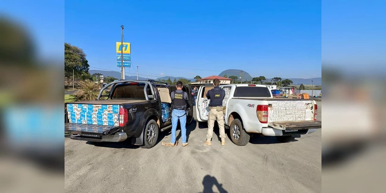 PRF e PF apreendem 100 mil maços de cigarros contrabandeados, em Guamiranga