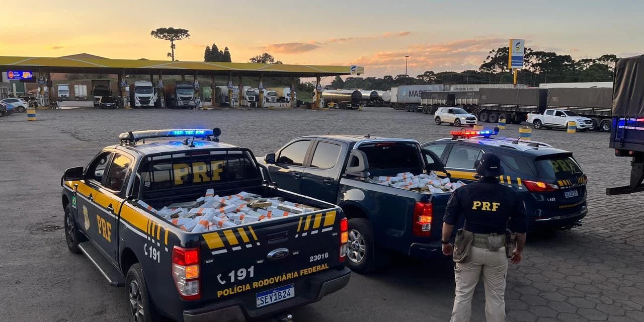 PRF apreende quase 900 quilos de maconha escondidos em pneus de carreta na BR-277, em Guarapuava