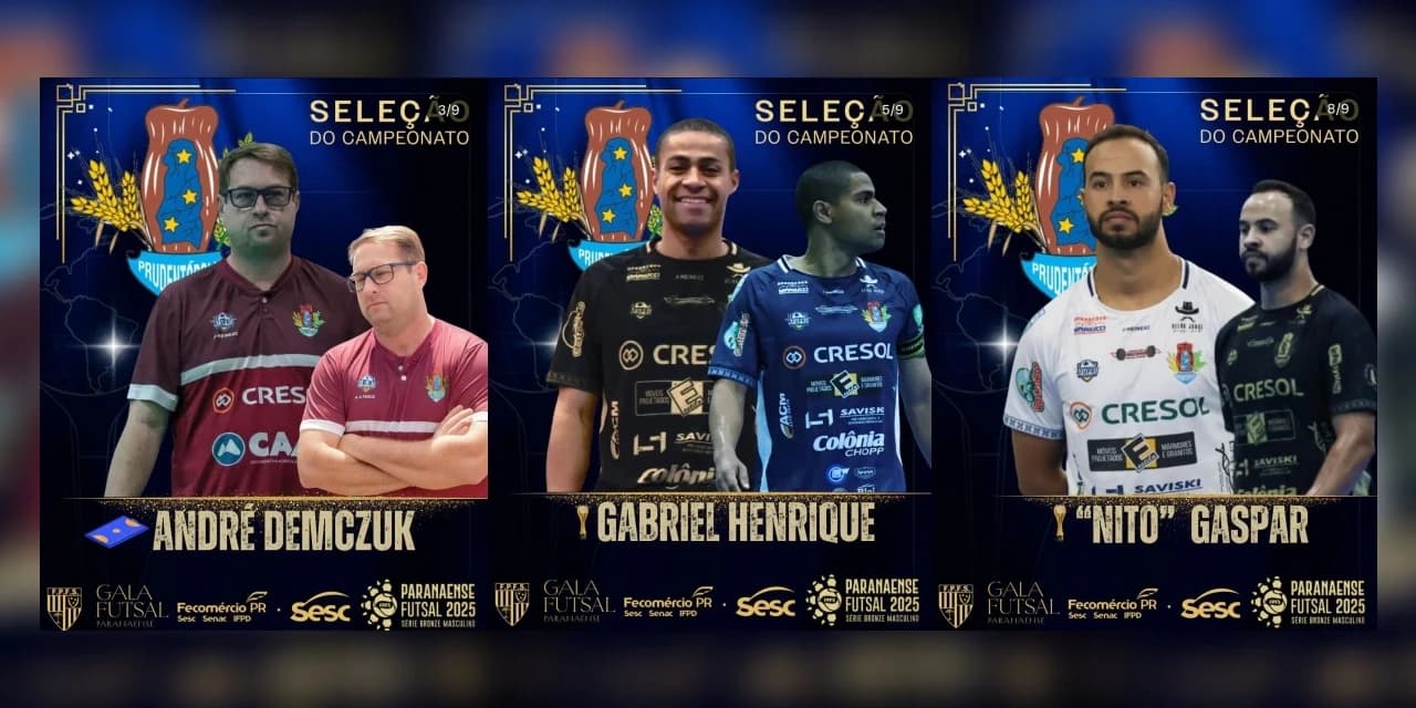 Prude Futsal tem três representantes na Seleção da Série Bronze 2025 e reforça protagonismo da cidade no cenário estadual