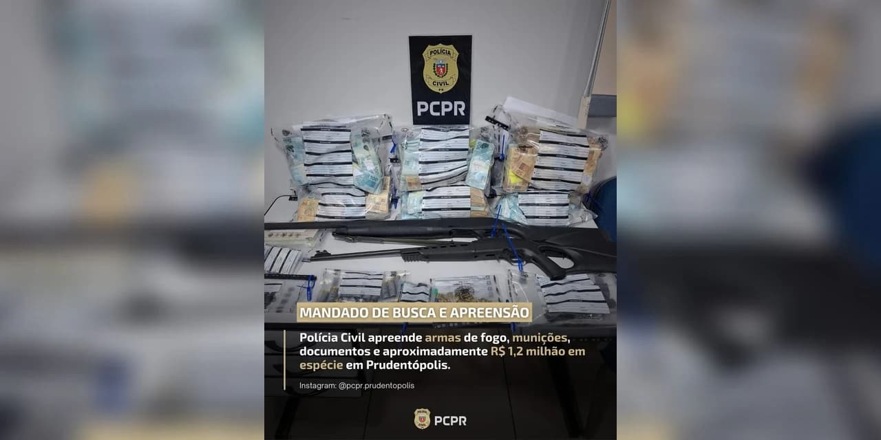 Polícia civil apreende armas de fogo, munições, documentos e aproximadamente R$ 1,2 milhão de espécie em Prudentópolis