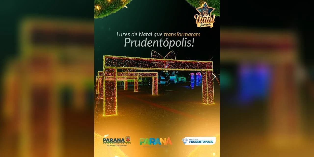 Prefeitura de Prudentópolis, por meio do aporte de recursos obtidos junto à Secretaria de Estado do Turismo, garantiu a ambientação temática natalina no município