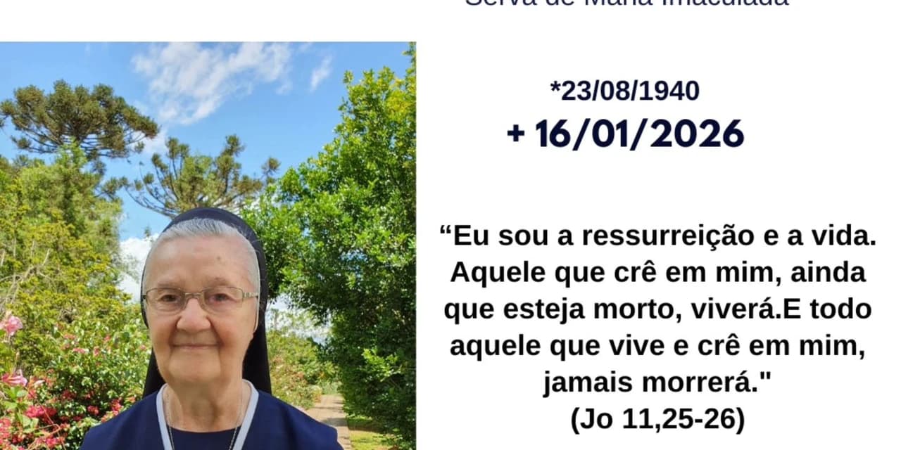 É com pesar que a Funerária São João e o plano UNIPAZ, comunicam o falecimento da Ir. Felicia Supriana Kachuba