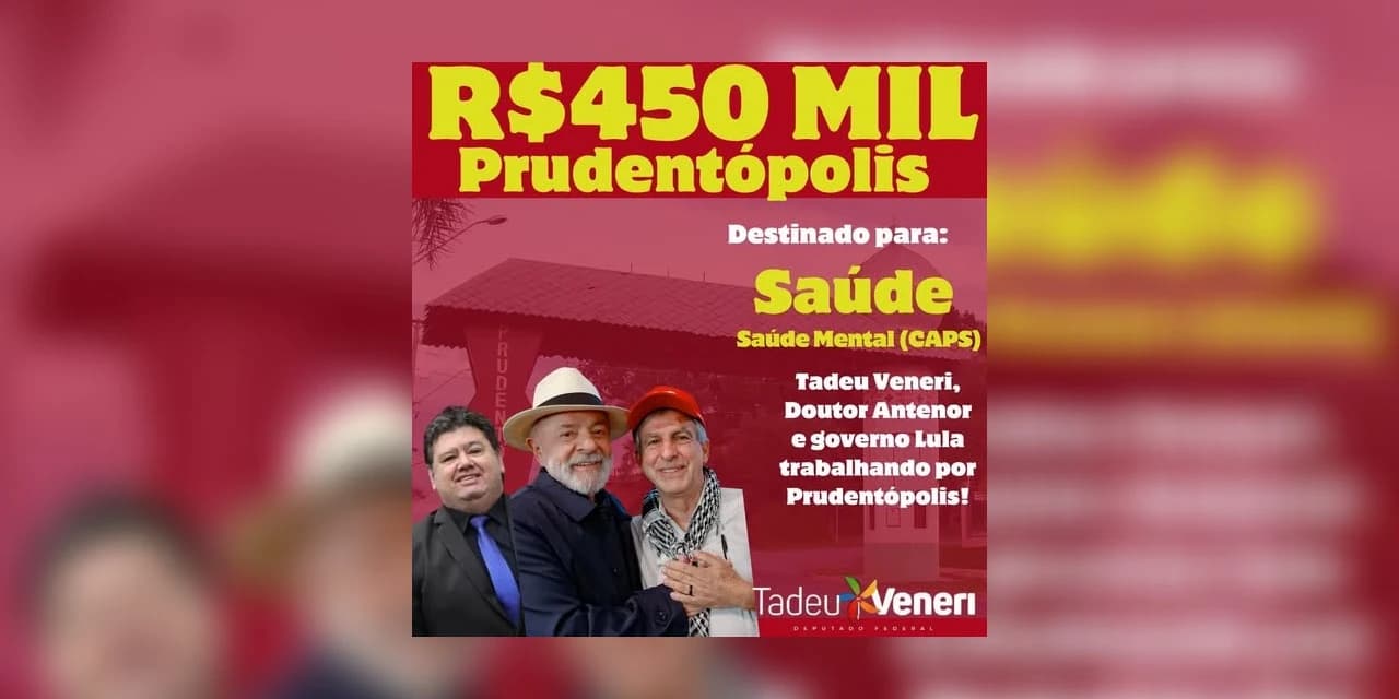 Deputado federal Tadeu Veneri e deputado estadual Dr Antenor viabilizam R$ 450 mil para o Caps de Prudentópolis