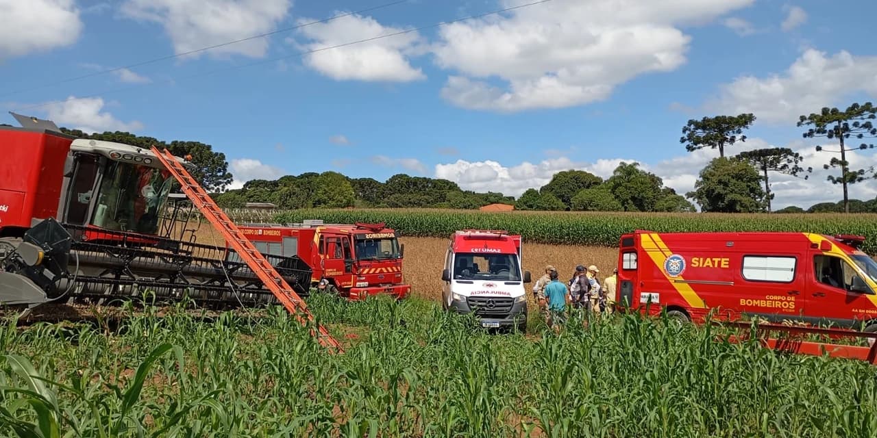 Trabalhador sofre choque elétrico em colheitadeira e fica ferido em São Mateus do Sul