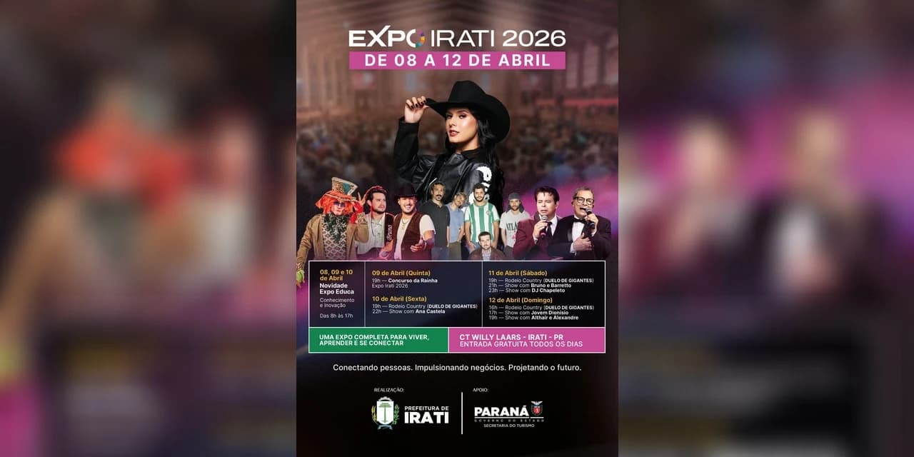 Prefeitura de Irati divulga programação e atrações da Expo Irati 2026