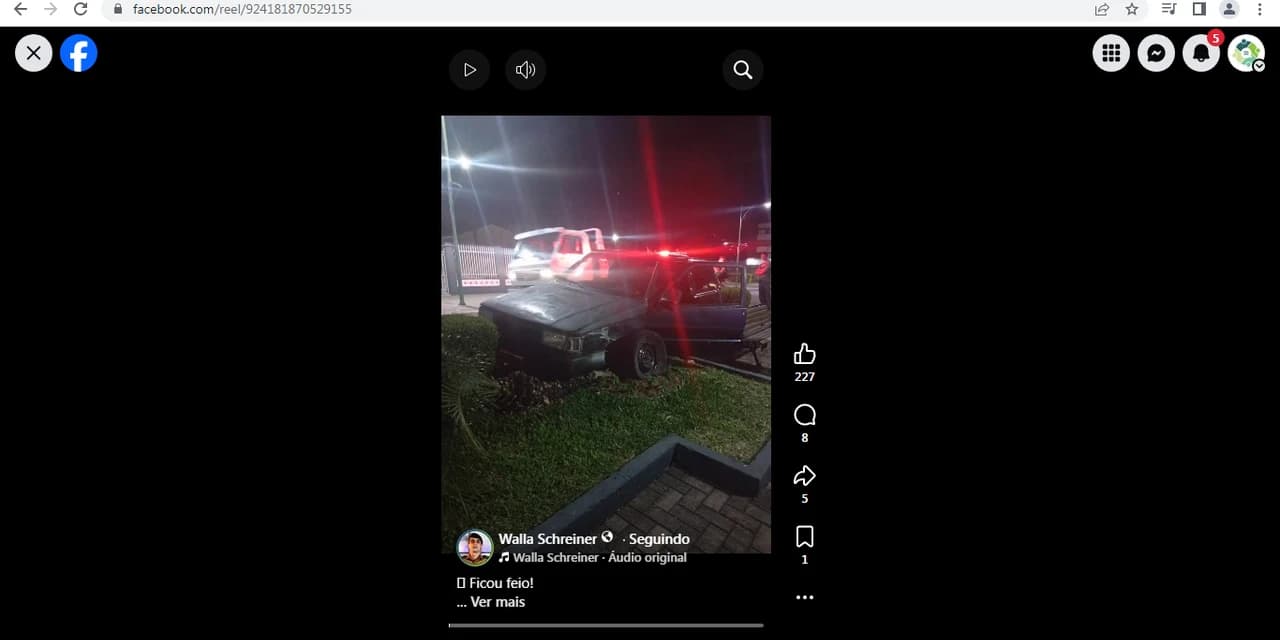 Jovem embriagado e sem CNH colide veículo com anteparo em frente a igreja São Josafat em Prudentópolis