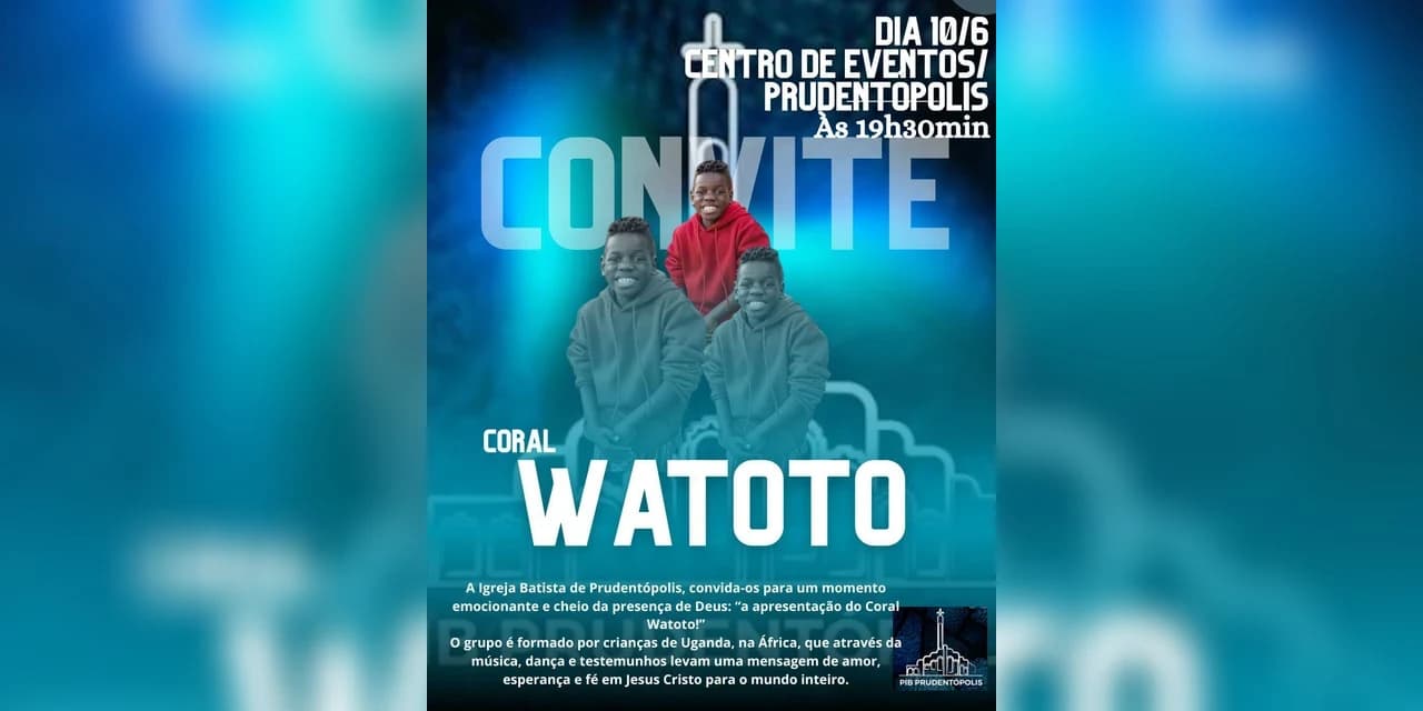 Coral internacional das crianças Watoto de Uganda, África, se apresenta em Prudentópolis no dia 10 de junho