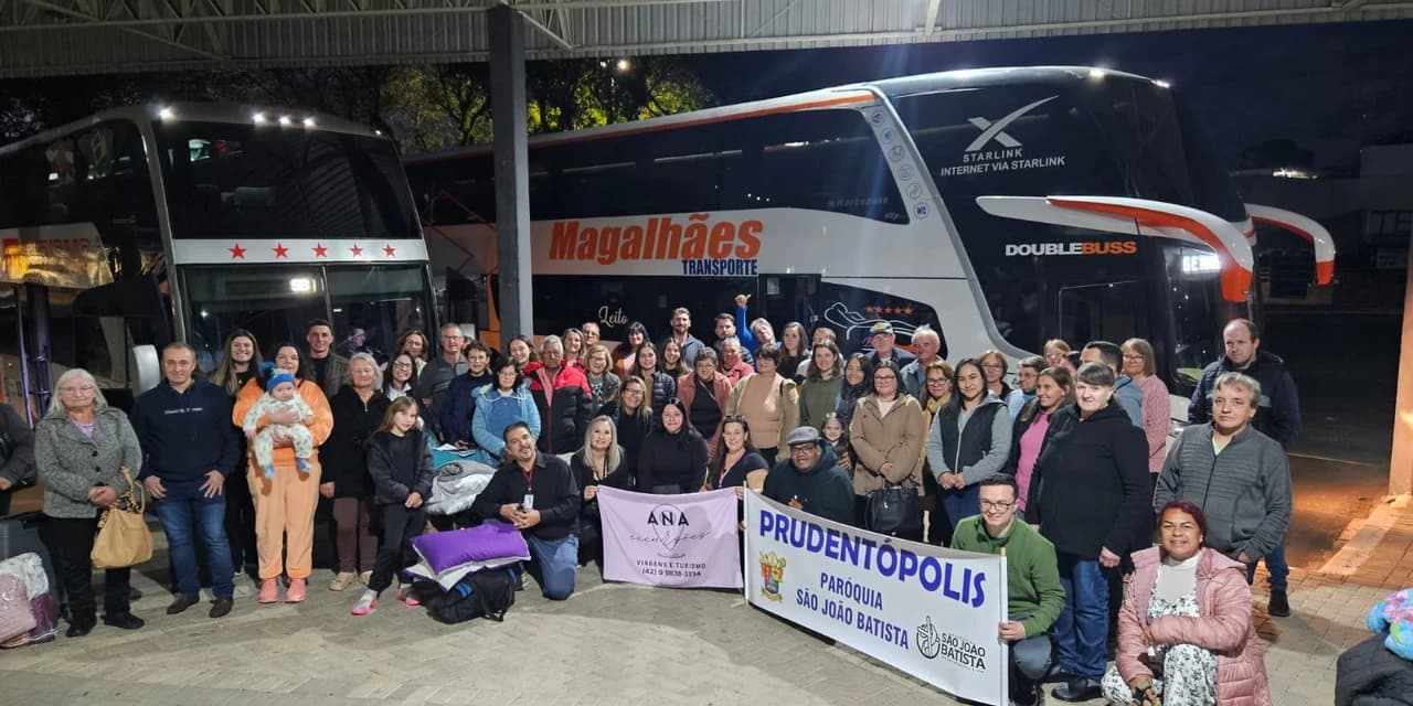 Fiéis de Prudentópolis viajam para Aparecida do Norte para participar da missa em ação de graças pelos 60 anos da Diocese de Guarapuava