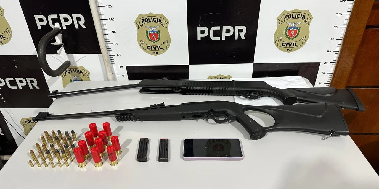 Polícia Civil cumpre prisão preventiva, prende dois homens por posse ilegal de arma de fogo e apreende armas e munições em Irati