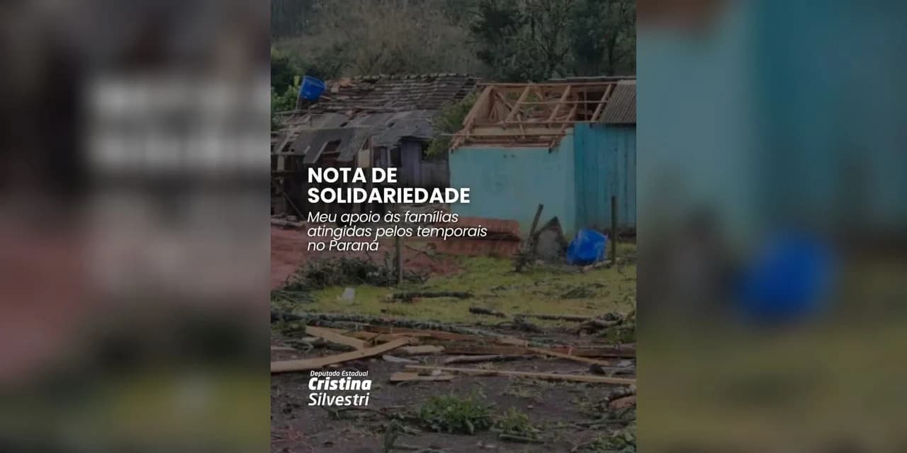 Cristina Silvestri se solidariza com às famílias atingidas pelos eventos climáticos severos registrados no Paraná.