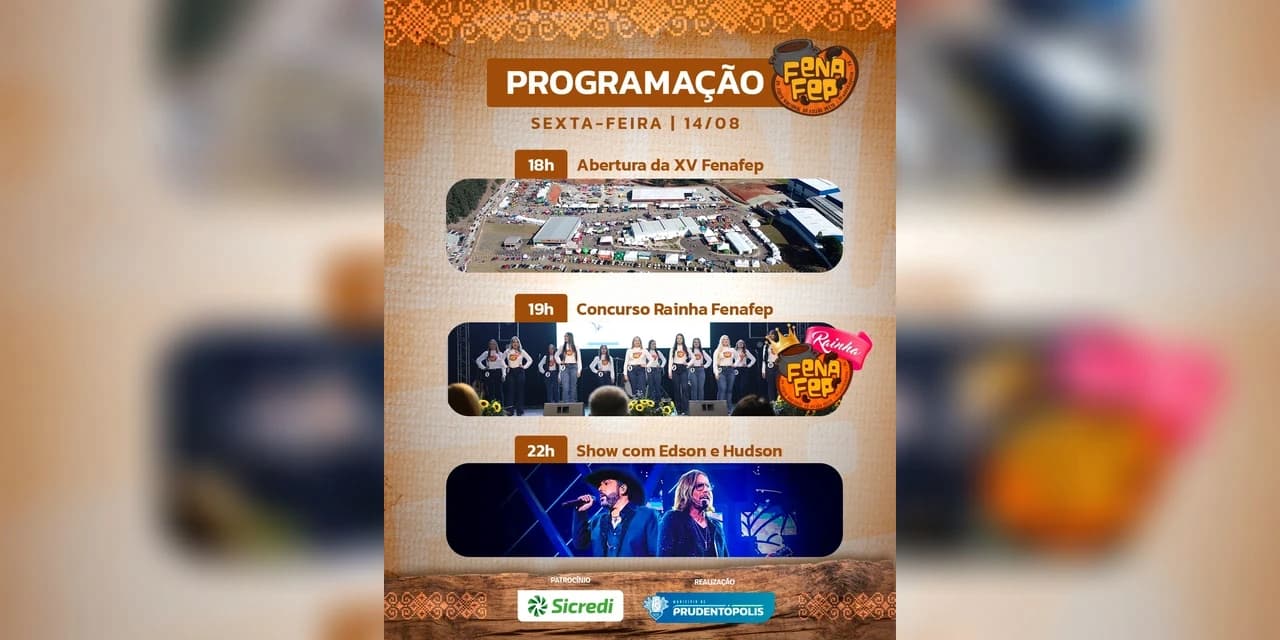 XV FENAFEP: Serão três dias intensos de shows, gastronomia, cultura, agro, diversão e muita tradição em Prudentópolis!