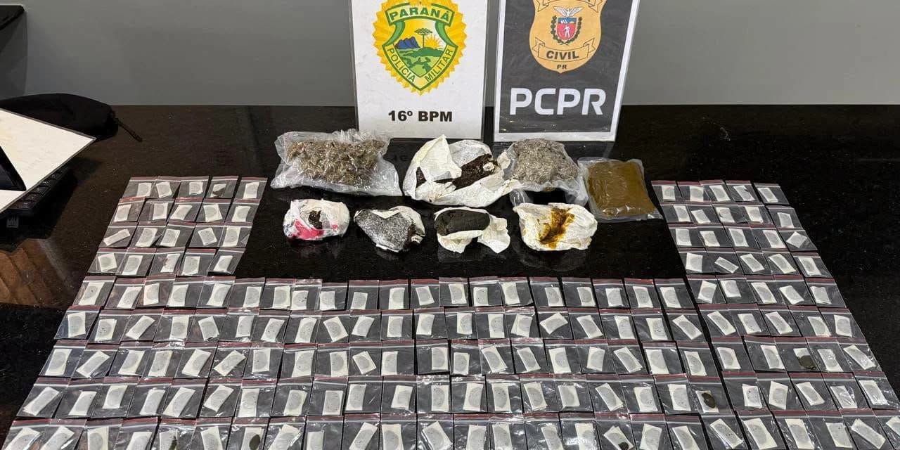 Ação conjunta entre PM e Polícia Civil resulta na prisão de três pessoas e apreensão de drogas e arma em Guarapuava