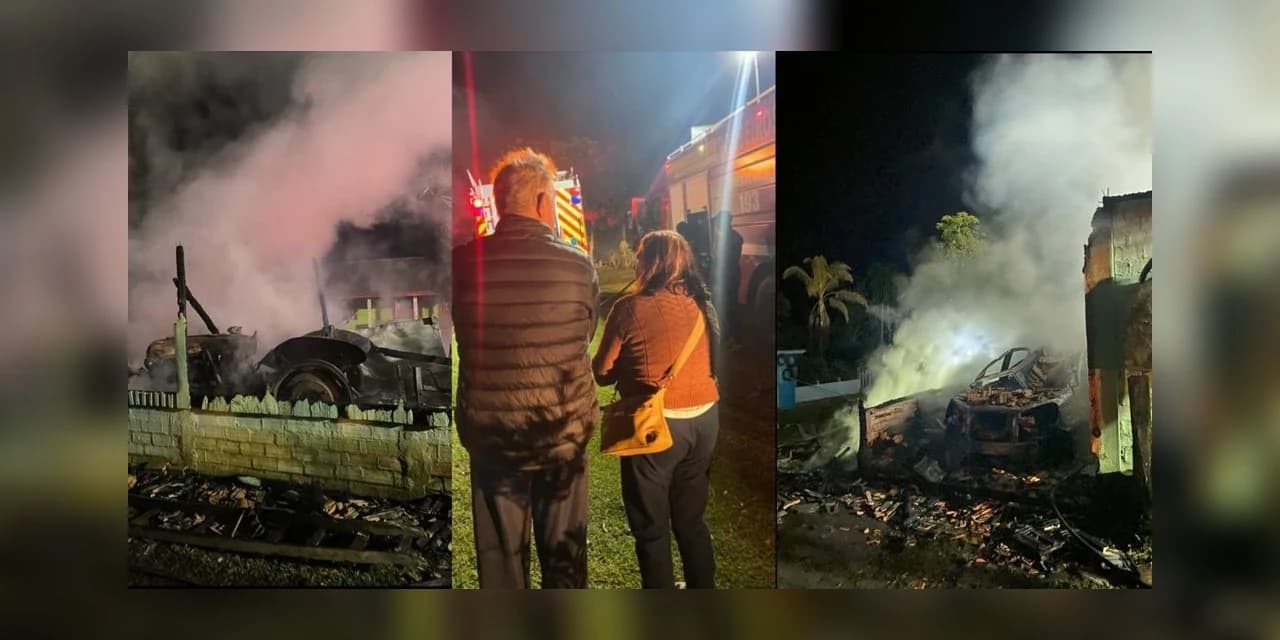 Incêndio destrói carro, moto, trator e 2 toneladas de milho em São Mateus do Sul