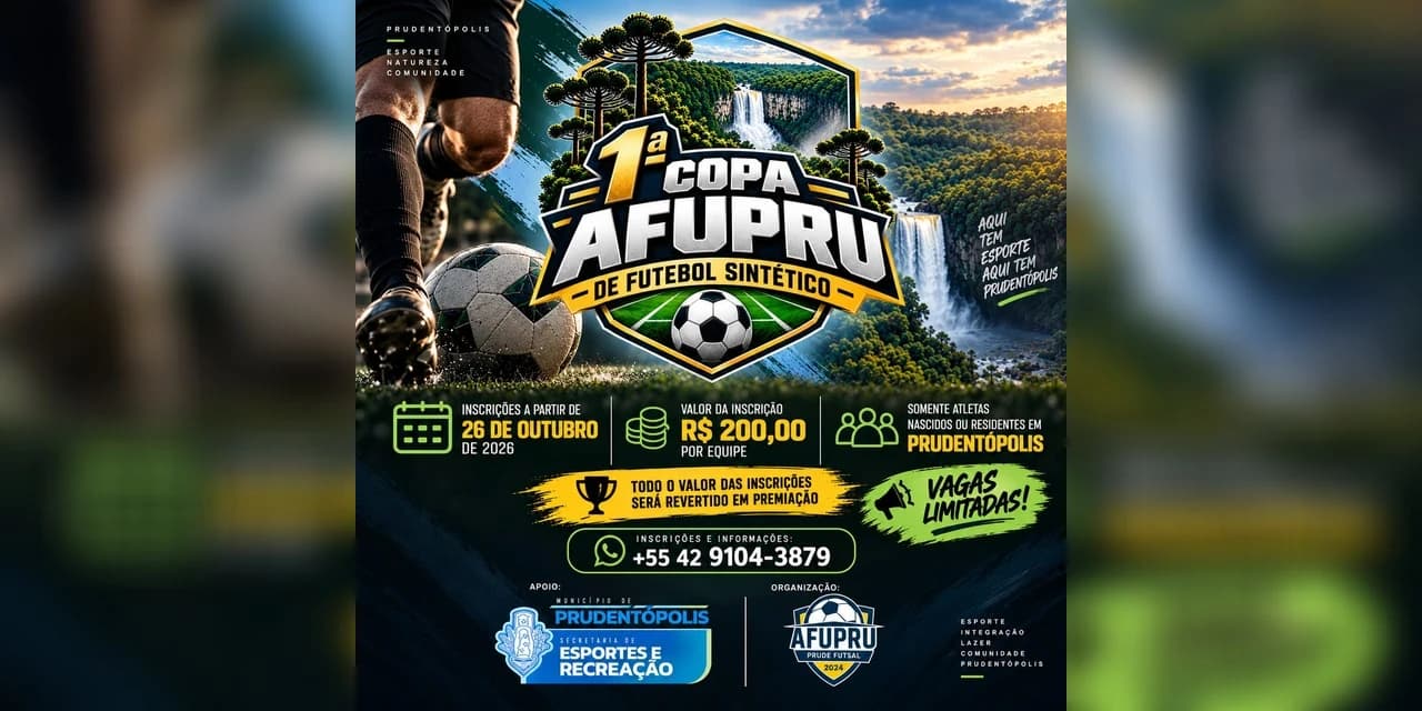 AFUPRU abre inscrições para a 1ª Copa AFUPRU de Futebol Sintético em Prudentópolis