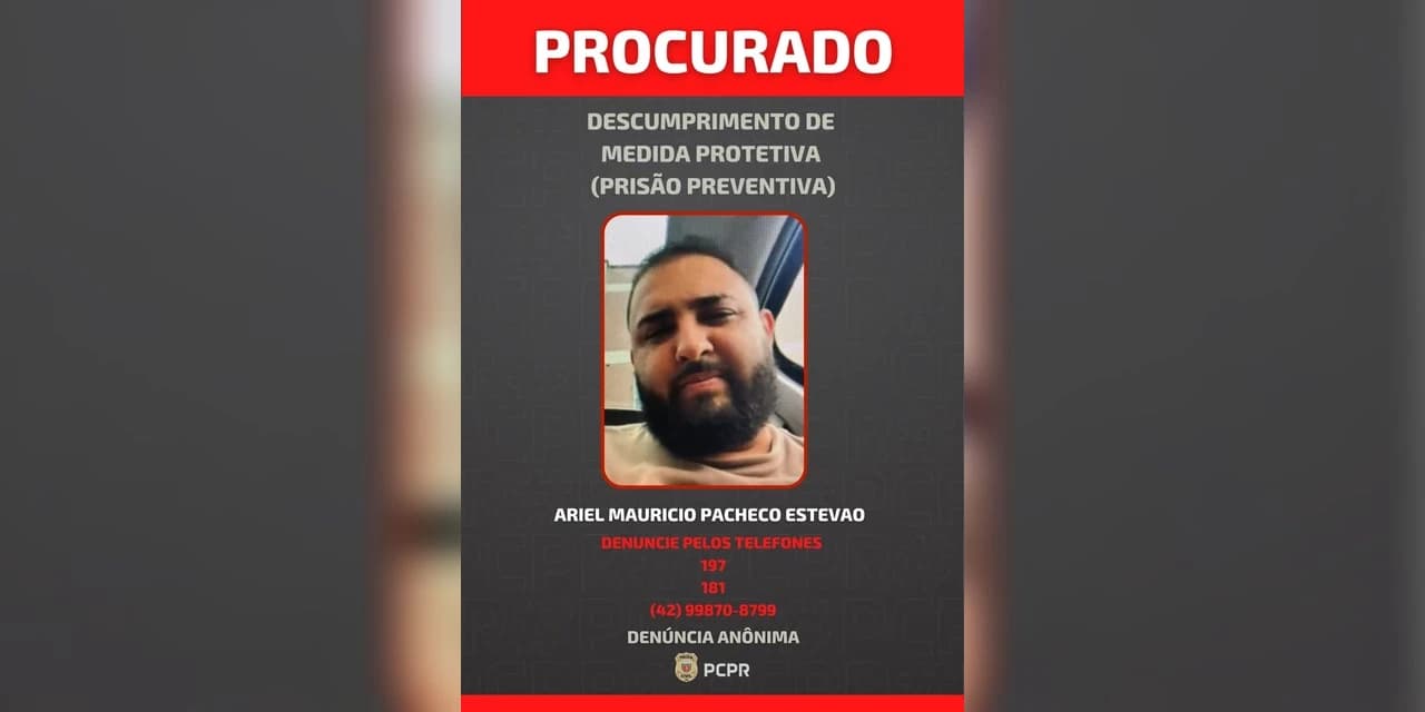 PCPR divulga foto de foragido investigado por descumprimento de medida protetiva e roubo em Irati